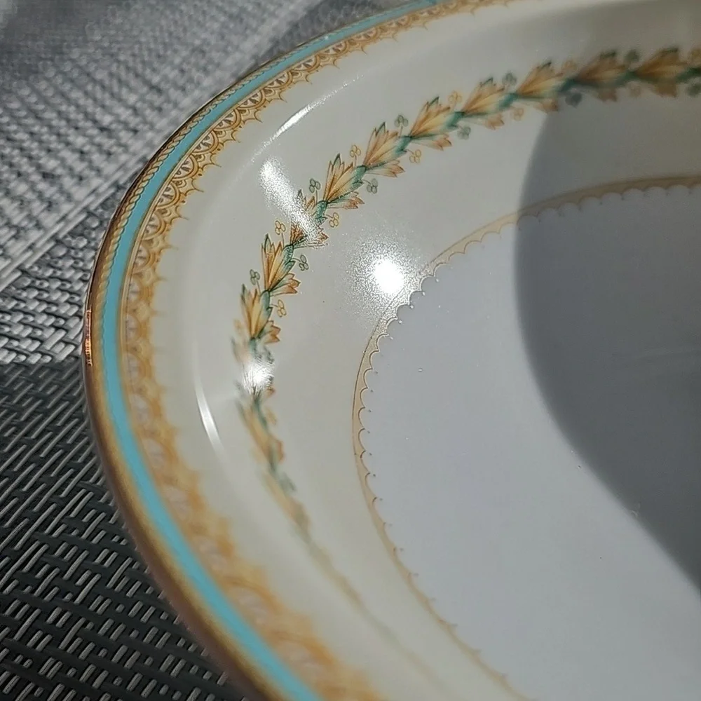 Vintage Alden by Meito Elegant Dinnerware 6 Gold Trim, Aqua Band Fruit/Dessert